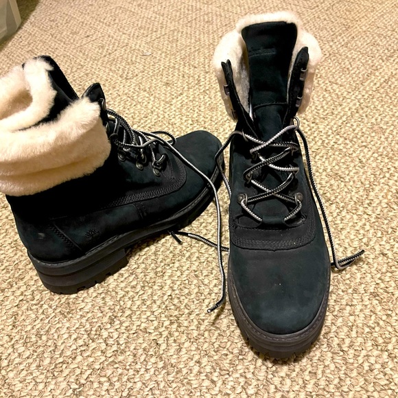 Timberland navy genuine suede & shearling fur boots - Picture 5 of 16